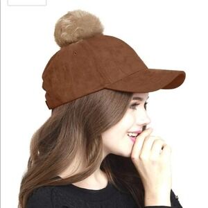 Angela & William Brown Suede Pom Pom Dad Hat